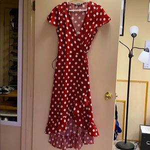 Kittenish Red and White Polka Dot Wrap Dress